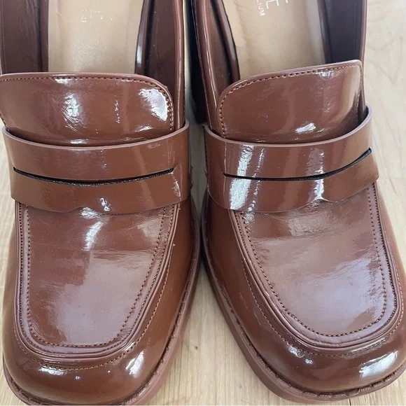 Rouge Helium Cognac Y2K Patent Chunky Heeled Loafer Size 11 - Picture 11 of 11